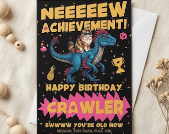 New Achievement Funny Birthday Card Dungeon Crawler Style, Gamer Humor Birthday Card, Sarcastic Adult Joke Card
