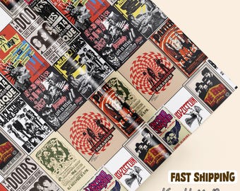 Punk Rock Band Wrapping Paper, Retro Music Gift Wrap Roll, Alternative Rock Christmas Gift Paper, Cool Holiday Present Wrap For Music Lovers