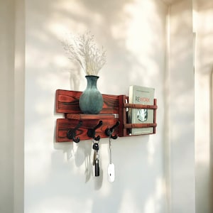 Wall Organizer - Wooden, Hanger for keys, mail, pin board, Large Pegboard / Wall Shelving Unit, Storage Shelf, Wall Mount Shelf