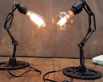 Retro Desk Lamp Industrial Lamp with Metal Gear Base Steampunk Table Lamp, Desk Lamp for Bedroom Living Room Office and home decor