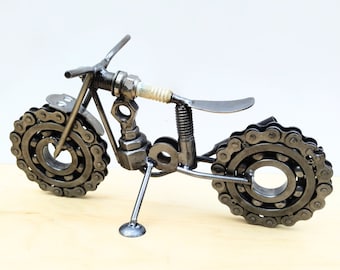 Metal Motorcycle Decor Iron Handmade Motorcycle Sculpture Desk Decor, Scrap Metal Motorcycle Art, Vintage.
