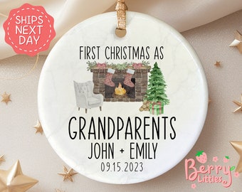 Personalized Grandparents Ornament - Custom Modern First Christmas as Grandparents Keepsake - Christmas Announcement Ornament 2023 OR-0416