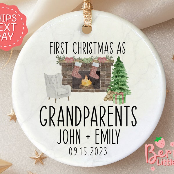 Personalized Grandparents Ornament - Custom Modern First Christmas as Grandparents Keepsake - Christmas Announcement Ornament 2023 OR-0416