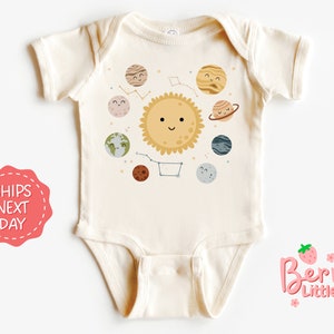 Planets Outerspace Baby Reveal Onesie® - Space Theme Baby Announcement - Cute Baby Natural Onesie® - Baby Onesie® Gift BRY-0560