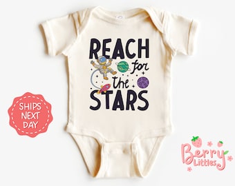 Reach for the Stars Baby Reveal Onesie® - Space Themen Baby Shower Onesie® - Infant Bodysuit Natural Baby Onesie® - Baby Gift BRY-0604