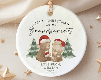 Personalized First Christmas as Grandparents Ornament - Gift for Nanny Grandma Grandad - Baby’s 1st Christmas Ornament - OR-0419