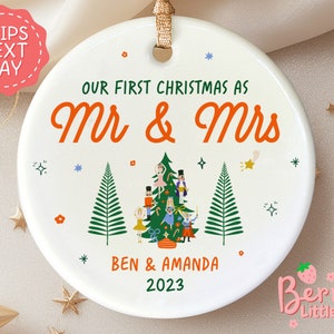 First Christmas Married Ornament - Mr and Mrs Custom Christmas Ornament - Personalized Our First Christmas Married Ornament BO-0004