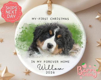 Puppy's First Christmas Ornament, Dog Photo Ornament, Custom 1st Christmas Keepsake, Pet Picture Gift BO-0456
