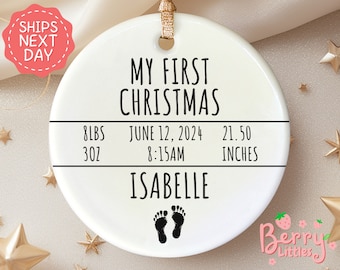 Baby's First Christmas Name Ornament - Personalized Baby's Christmas Keepsake - Birth Stats Ornament - 2024 Baby Stats Ornament BO-0225