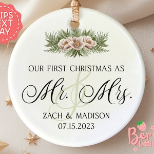 First Christmas Married Ornament - Mr and Mrs Custom Christmas Ornament - Personalized Our First Christmas Married Ornament BO-0003