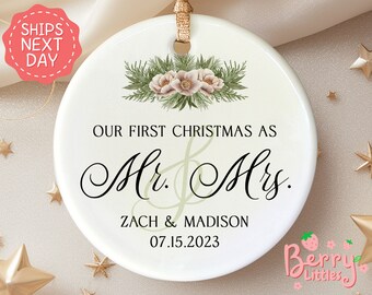 First Christmas Married Ornament - Mr and Mrs Custom Christmas Ornament - Personalized Our First Christmas Married Ornament BO-0003
