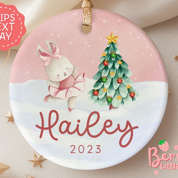 Girls Christmas Name Ornament - Personalized Bunny Christmas Ornament - Custom Kids Christmas Ornament - Personalized Gifts BO-0045