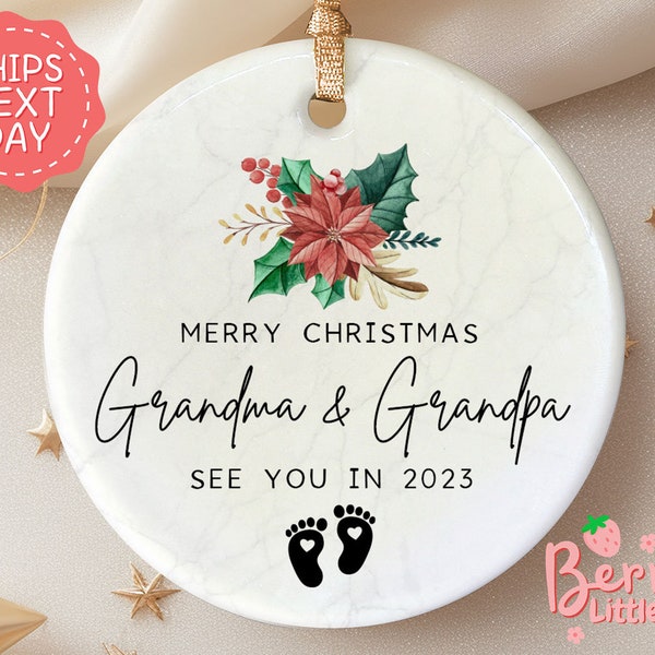 Merry Christmas Grandma and Grandpa Ornament - Promoted to Grandparents Acrylic Ornament 2024 - Pregnancy Reveal 2023 OR-0417