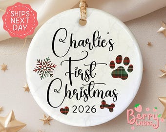 Puppy's First Christmas Name Ornament - Personalized Dog First Christmas - Custom Pet Christmas - Puppy or Dog Keepsake Ornament OR-0387