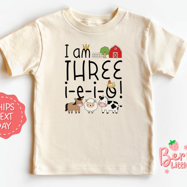 I'm three-i-e-i-o! Barn Animals Third Birthday Shirt for Boys - Farm Boy Birthday Party Outfit for Son - Mini Farmer Toddler Shirt BRY-0112