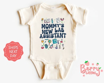 Mommy's New Lab Assistant Cute Baby, Pregnancy Reveal Onesie® for Lab Assistant - Baby Shower Gift- Natural Infant Bodysuit BRY-0289