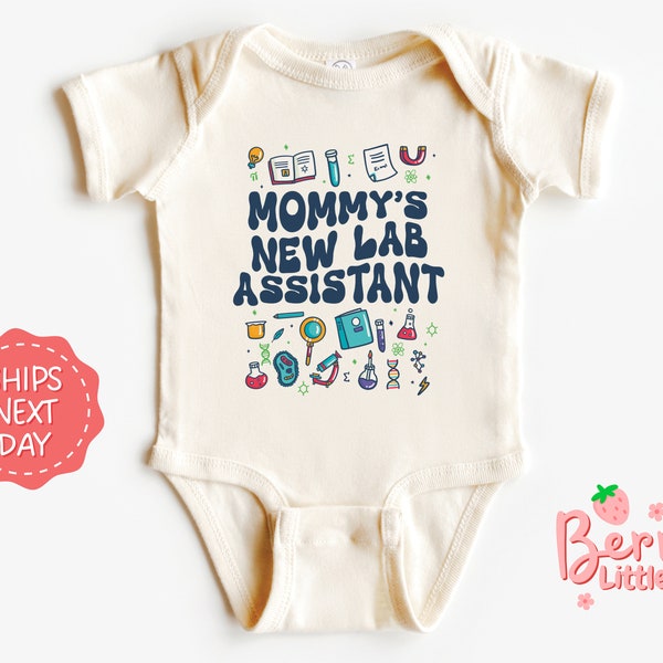 Mommy's New Lab Assistant Cute Baby, Pregnancy Reveal Onesie® for Lab Assistant - Baby Shower Gift- Natural Infant Bodysuit BRY-0289