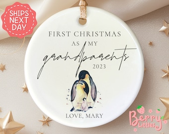 Personalized First Christmas as Grandparents Ornament - Keepsake Christmas Bauble Gift Ceramic Ornament - Baby's First Christmas BO-0148