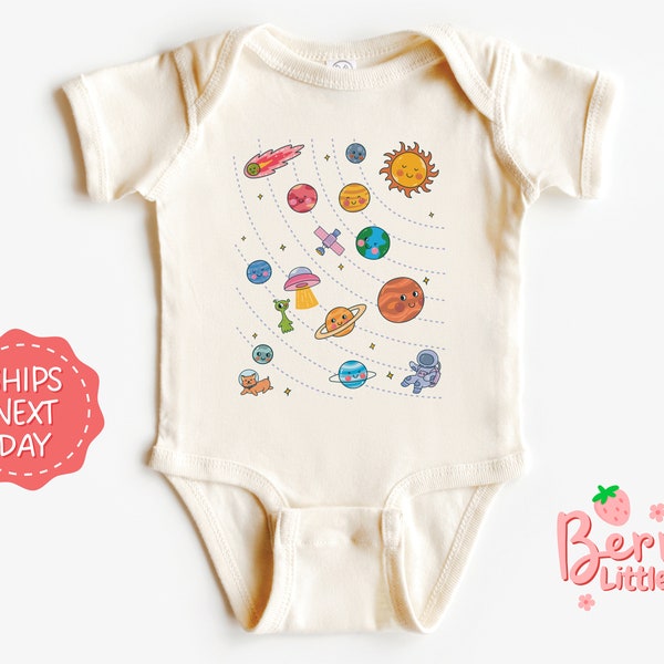 Planets Outerspace Baby Reveal Onesie® - Space Theme Baby Announcement - Cute Baby Natural Onesie® - Baby Onesie® Gift BRY-0595