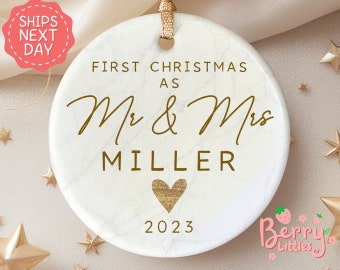 Personalized Mr and Mrs Christmas 2023 Ornament - Wedding Gift - Our First Christmas Married - Personalized Couples Ornament BO-0286