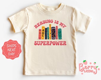 Reading is My Superpower Book Lover Baby Reveal Shirt - School Librarian Baby, Toddler Shirt - Infant Vintage Natural Shirt Gift BRY-0550