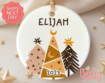 Boho Kids Christmas Name Ornament - Personalized Christmas Kids Ornament - Custom Name and Year Kids Ornament - Christmas 2024 OR-0360