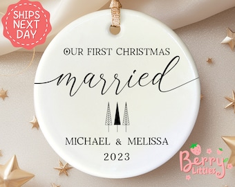 First Christmas Married Ornament 2024 Gift- Personalized Mr and Mrs Tree Christmas Ornament - Our First Christmas Married Ornament BO-0282