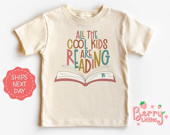 All the Cool Kids are Reading Baby Reveal Shirt - Retro, Vintage Baby, Toddler Shirt - Natural Shirt - Funny Tee Gift BRY-0579