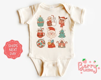 Christmas Natural Baby Onesie® - Santa, Reindeer, Gingerbread Baby Onesie® - Retro Vintage Christmas Baby Natural Onesie® BRY-1059