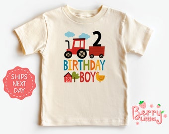Birthday Boy + 2 Farm Tractor Theme Second Birthday Shirt for Boys - Farm Boy Birthday Party Outfit - 2nd Birthday Shirt for Son BRY-0108