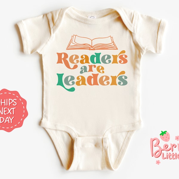 Readers are Leaders Book Lover Baby Reveal Onesie® - School Librarian Baby Announcement - Bookworm Infant Vintage Natural Bodysuit BRY-0539