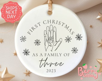 Personalized First Christmas as a Family Ornament - Keepsake Christmas Bauble Gift Ceramic Decoration - Baby's First Christmas BO-0145