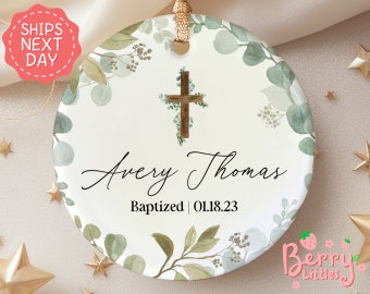 Personalized Baptism Ornament - Name + Date Custom Baptized Ornament - Blue Watercolor Christened Ornament - Baptism Keepsake BO-0052