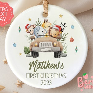Baby&#39;s First Christmas Name Ornament - Personalized Baby&#39;s Christmas Keepsake - New Baby Gift, Baby Boy Safari Ornament 2024 BO-0236