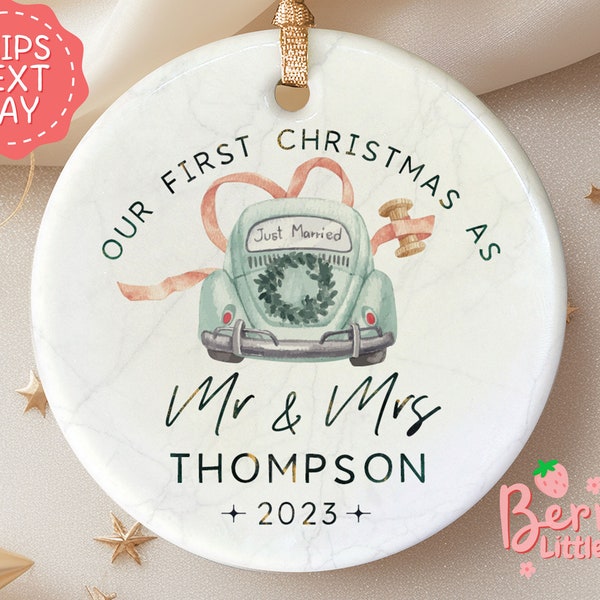 Personalized Mr and Mrs Christmas 2023 Ornament - Just Married - Our First Christmas Married - Personalized Couples Ornament BO-0287
