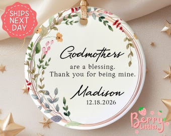 Personalized Godmother Name Ornament - Custom Godmother Gift - Godmother Thank You Keepsake - Custom Godmother Christening Ornament BO-0192
