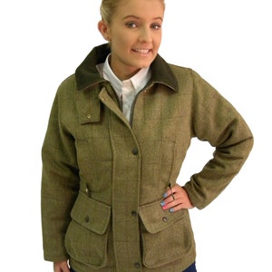 English Ladies Wool Tweed Padded Jacket Green 8 10 12 14 16 18 20 22