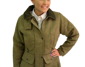 English Ladies Wool Tweed Padded Jacket Green 8 10 12 14 16 18 20