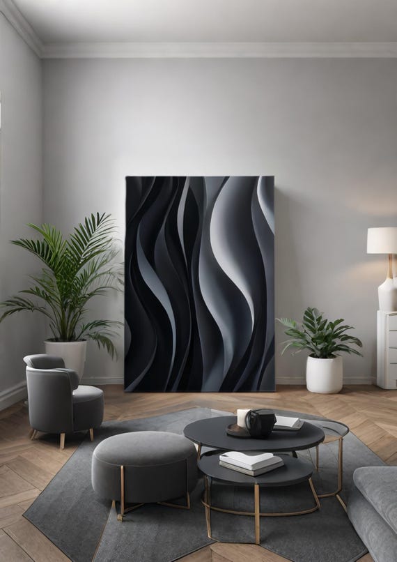 Dynamic Waves: Abstract Black and White Printable Art