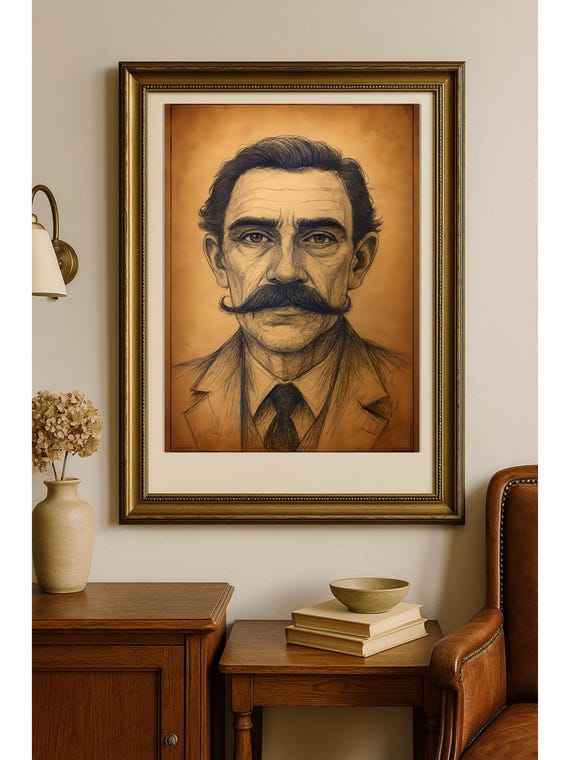 Man of Few Words – Pen and Ink Vintage Portrait Art | Instant Download