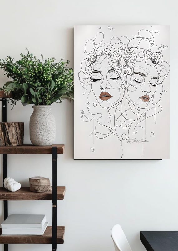 Graceful Black Line Drawing - Elegant Floral Motifs - Modern Minimalist Printable Art