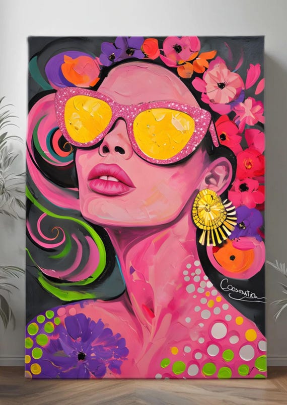 Vibrant Floral Adornment Art Print – Colorful Woman Portrait