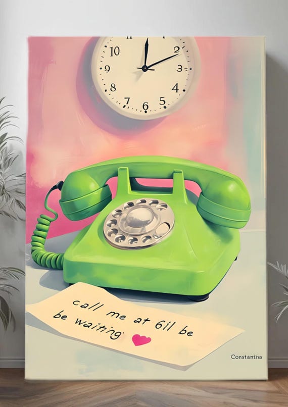 Retro Vibes: Vintage Green Rotary Telephone Art Poster - Nostalgic 70s Decor