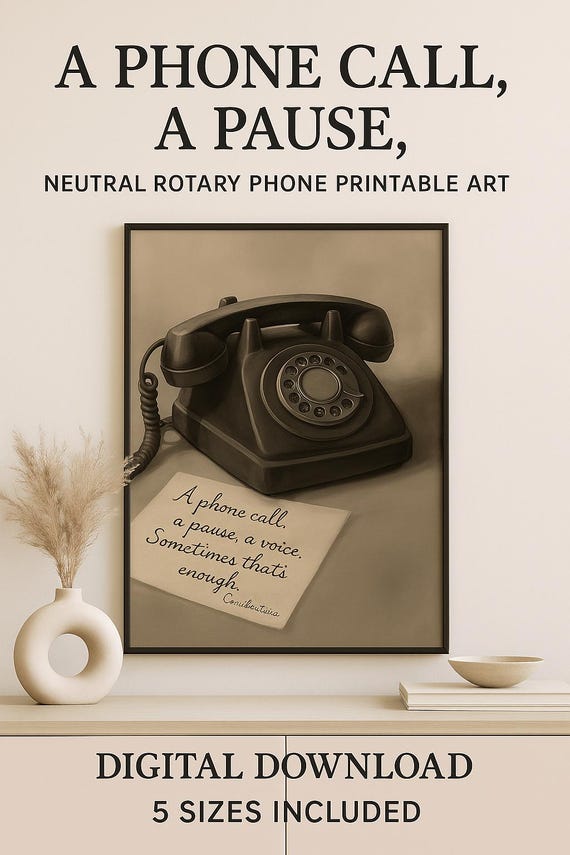 A Voice, A Pause – Vintage Rotary Phone Printable Wall Art | Neutral Downloadable Poster in 5 Sizes