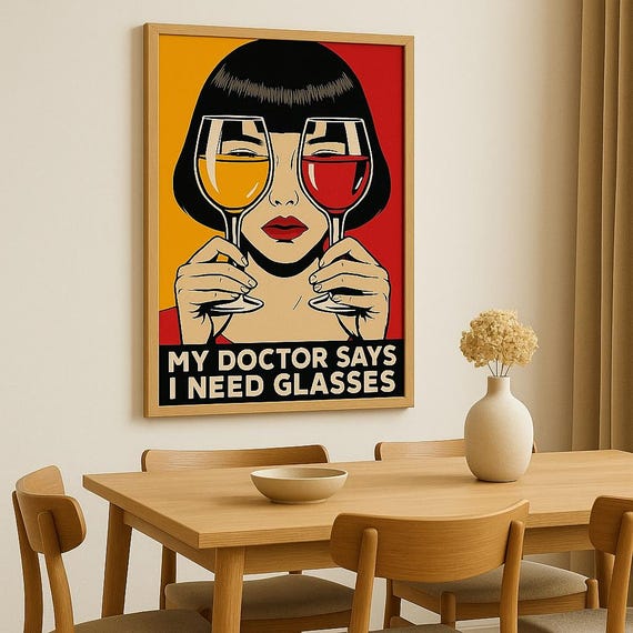 Pop Art Wine Glasses Illustration: Funny Doctor Quote (Digital Download)