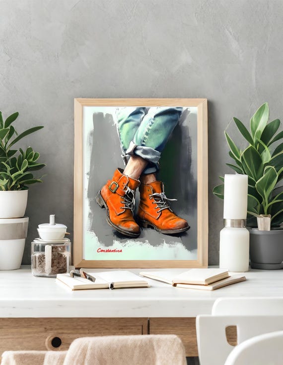 Vibrant Orange Boots - Printable Digital Art