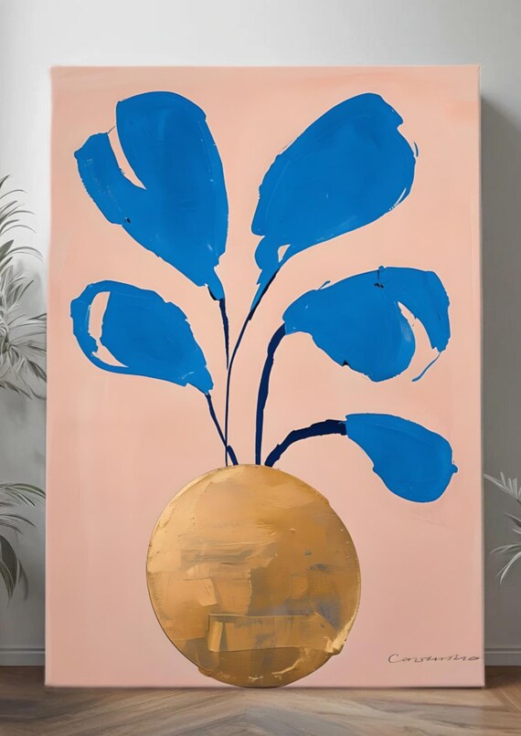Vibrant Blue Leaf Abstract - Modern Art Print