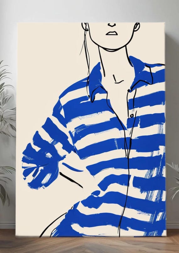 Chic Blue & White Striped Shirt Illustration - Minimalist Art Print