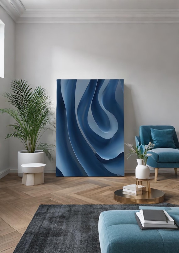 Dynamic Waves: Abstract Shades of Blue Printable Art