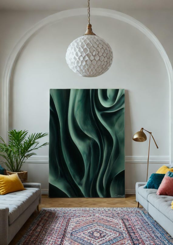 Dynamic Waves: Abstract Green Printable Art
